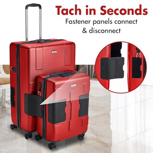 Tach V3.1 Hard Shell 2 Piece Luggage Set - 20 & 28 inch Luggage | Carry On & Large Checked Suitcases | Patented Built-In Connecting System | Rolling Suitcase Links 9 Bags (Wine Red)