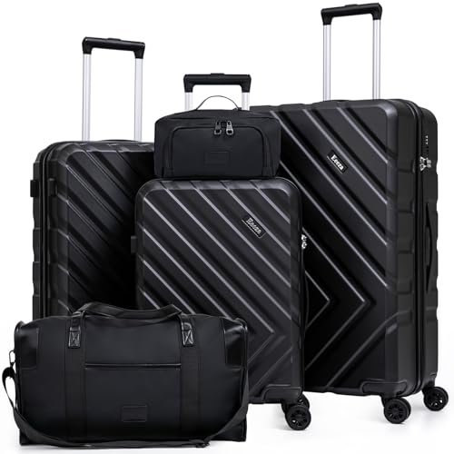 Luggage Sets 5 Piece, Suitcases with Wheels, ABS Hard Case Luggage with TSA Lock Spinner Wheels, Carry On Luggage Set (20/24/28 inch) (Black, 5 Piece Sets (20"/24"/28/DB/TB))