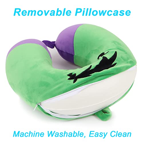 Superhero Travel Pillow for Kids & Adults with Sleep Eye Mask, Memory Foam U-Shaped Neck Pillow with Washable Cover, Soft Head Support Travel Accessories for Airplane Car Train Bus Recline, Green