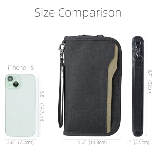 ZOPPEN Passport Holder Family RFID Passport Wallet, Passport Holder Women/Men, Travel Wallet Documents Organizer Zipper Case with Removable Wristlet Strap, Travel Essentials for Flying