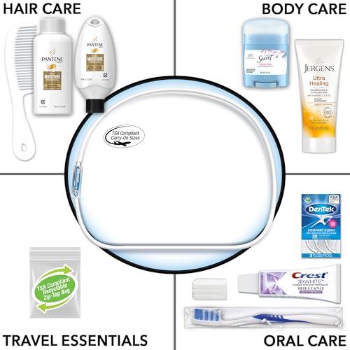 Convenience Kits International Women's Deluxe 10 Piece Kit with Travel Size TSA Compliant Essentials Featuring Pantene Hair Products in Reusable Toiletry Zippered Bag