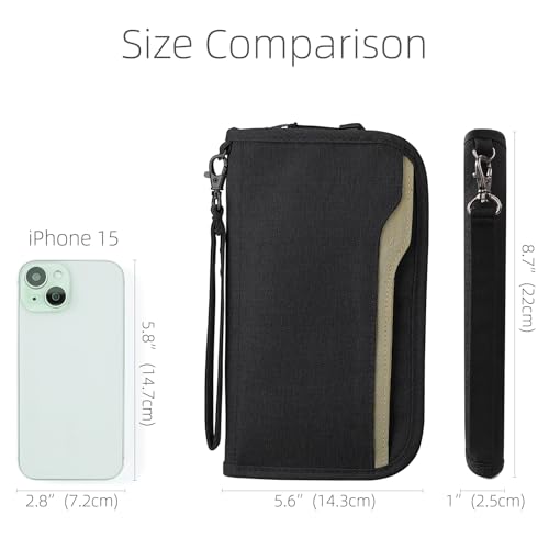 ZOPPEN Passport Holder Family RFID Passport Wallet, Passport Holder Women/Men, Travel Wallet Documents Organizer Zipper Case with Removable Wristlet Strap, Travel Essentials for Flying