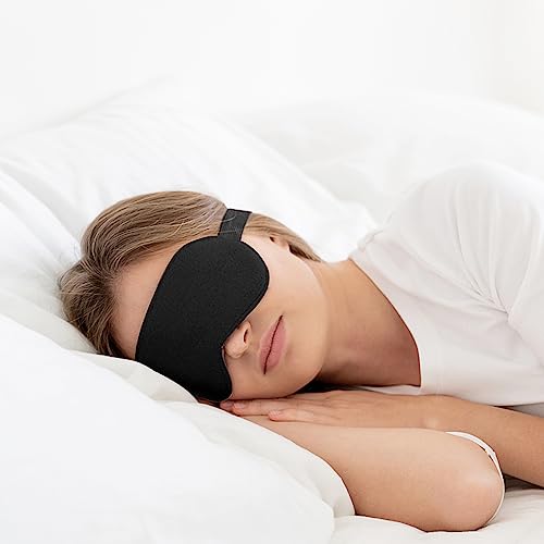 Silk Sleep Mask, Adjustable Soft Eye Cover for Comfortable Sleep & Naps, Pressure-Free, Machine Washable - Black