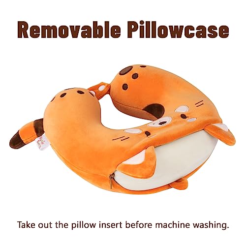 Niuniu Daddy Red Panda Kids Neck Travel Pillow for Traveling, Portable Memory Foam Neck Supportive Cervical Pillow for Long Flights Airplane, Car Headrest Sleeping for 3-8 Y/O Boys Girls Toddler