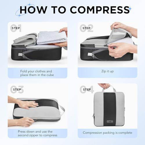 10 Set Compression Packing Cubes for Travel Essentials,Compressible Expandable Packing Cubes for Suitcase,OlarHike Luggage Organizer Bags for Travel,Handy Helper for Organizing Clothes(Black)