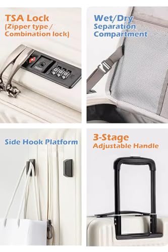 HotWay 26 Inch Expandable Checked Luggage with Cup Holder, Hardside TSA Approved Luggage with Spinner Wheels, Top Opening Suitcase For Travel, Gray