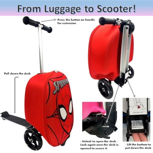 Fast Forward Kid’s Licensed 18" Ride-On Suitcase Scooter - Lightweight Carry-On Luggage Scooter with LED Light Up Wheels