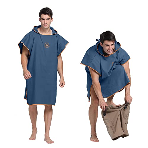 Hiturbo Microfiber Surf Poncho, Wetsuit Changing Bath Robe, Quick Dry Pool Swim Beach Towel with Hood