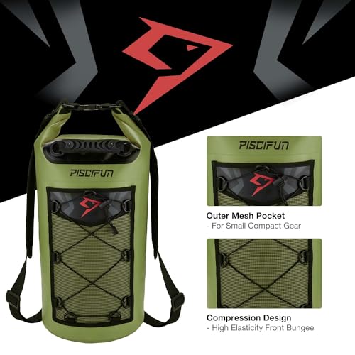 Piscifun Dry Bag, Waterproof Floating Backpack 5L/10L/20L/30L/40L with Waterproof Phone Case for Boating, Kayaking, Fishing