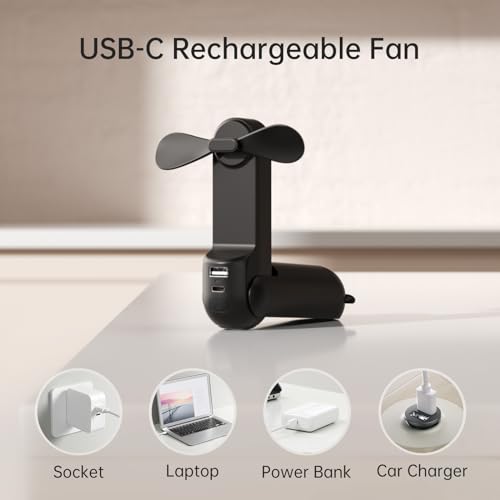 JISULIFE Handheld Mini Fan, 3 IN 1 USB Rechargeable Portable Fan [12-19 Working Hours] with Power Bank, Flashlight, Pocket Design for Travel/Summer/Concerts/Lash, Gifts for Women (Black)