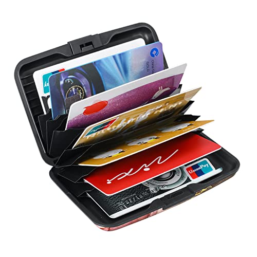 ELFISH Mini RFID Aluminum Wallet Credit Cards Holder Business Card Case Metal ID Case for Men Women（Pink Grey Marble