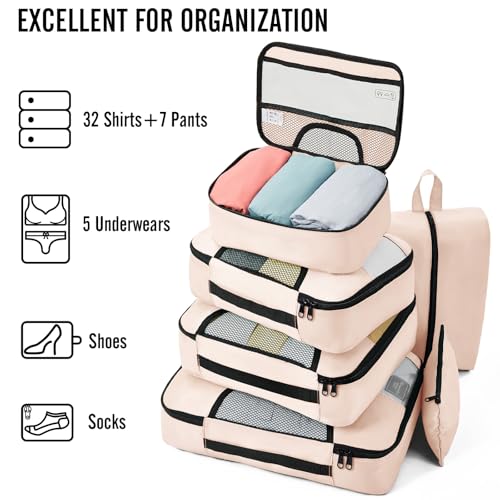 Veken 8 Set Packing Cubes for Travel, Gifts for Women Mom, Suitcase Organizer Bags for Luggage with Hanging Toiletry Bag and Shoe Bag, Vacation Essentials Travel Accessories for Cruise Ship