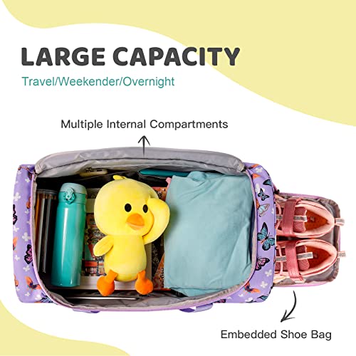 Choco Mocha Girls Mermaid Suitcase with Wheels Kids Purple Rolling Duffle Bag for Camping Teen Girls Toddler Luggage Bag for Travel, 22inch