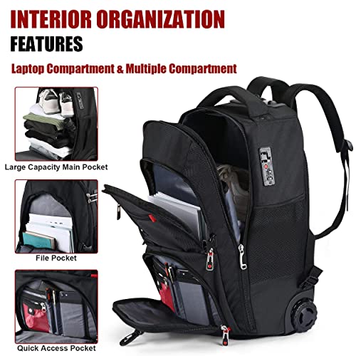 star cloud 21x14x9 Rolling Backpack with Wheels - Water-Resistant, 17.3" Laptop Compartment, Ideal Carry-On for Overnight Travel, College, Work - Wheeled Business Backpack for Adults