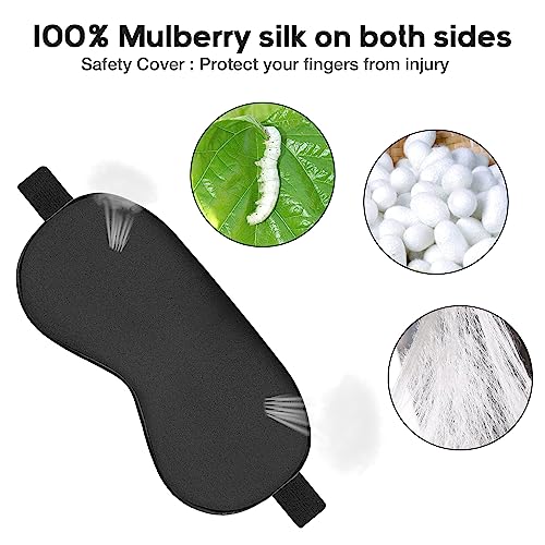 Silk Sleep Mask, Adjustable Soft Eye Cover for Comfortable Sleep & Naps, Pressure-Free, Machine Washable - Black
