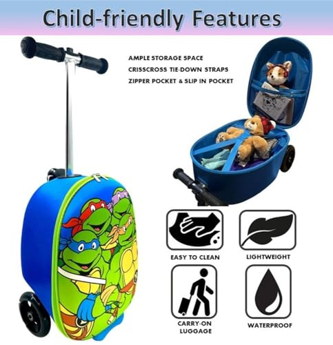Fast Forward Kid’s Licensed 18" Ride-On Suitcase Scooter - Lightweight Carry-On Luggage Scooter with LED Light Up Wheels