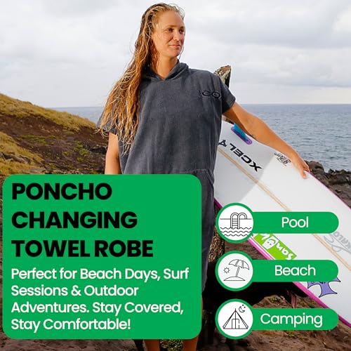 COR Surf Poncho Changing Towel Robe with Hood and Front Pocket | Thick Quick Dry Microfiber Towel