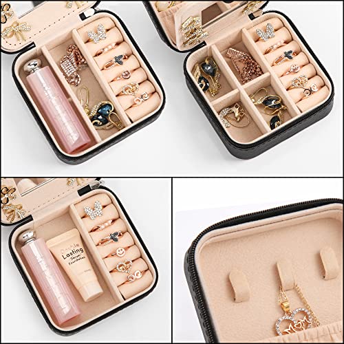 Small Travel Jewelry Box With Mirror, Portable Jewelry organizer Display Storage Box for Earrings Rings Necklaces, Jewelry ase for female Girls (Black) 1pc