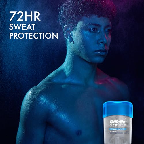 Gillette Antiperspirant and Deodorant for Men, 72hr Sweat & Odor Protection, Long Lasting Freshness, Anti-White Mark Technology, Clear Gel, Cool Wave Scent, 0.5 oz