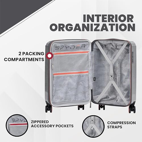 Spyder Traverse 29 Inch Expandable Hardside Upright Suitcase with 360° Spinner Wheels, TSA Approved Lock, Silver