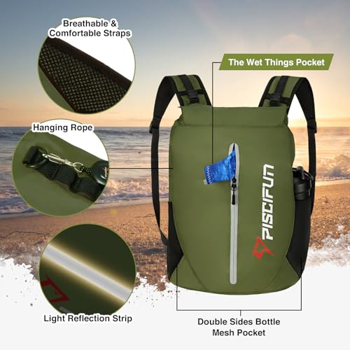 Piscifun Dry Bag Waterproof, Lightweight Dry Backpack with Waist Pouch and Phone Case for Kayaking, Boating 10L 20L 30L