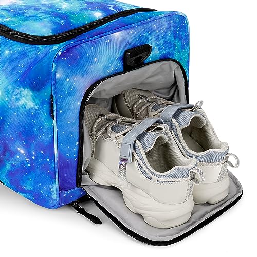Choco Mocha Boys Galaxy Suitcase with Wheels Kids Blue Rolling Duffle Bag for Camping Teen Boys Toddler Luggage Bag for Travel, 22inch