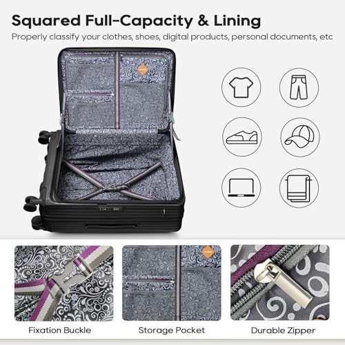 Joyway Luggage Sets 5 Piece with Front Pocket, PC Hardside Expandable Carry on Suitcase with Spinner Wheels and TSA Lock,Black