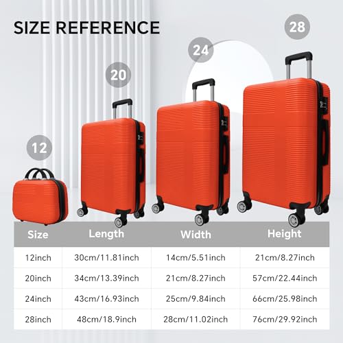 ILLUMINEW 4-Piece Luggage Sets with Durable Lightweight Carry-On Suitcases, Spinner Wheels, and TSA-Approved Lock orange(12/20/24/28in)