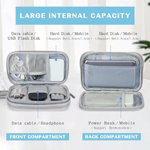 FYY Electronic Organizer, Travel Cable Organizer Bag Pouch Electronic Accessories Carry Case Portable Waterproof Double Layers All-in-One Storage Bag for Cable, Charger, Phone, Earphone Light Grey