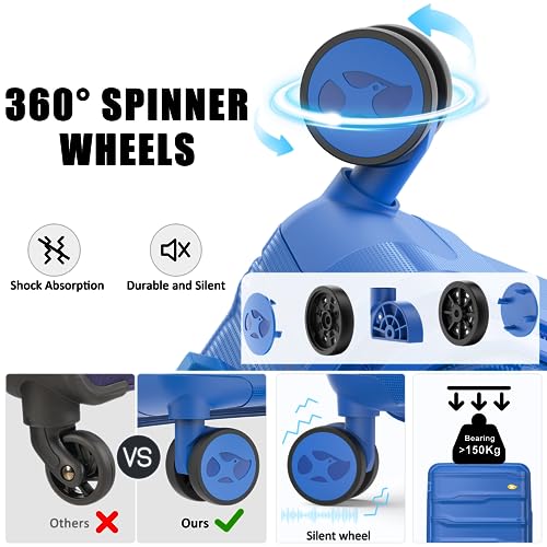 Carry On Luggage 22x14x9 Airline Approved, Hard Shell Suitcase with Spinner Wheels, PP Lightweight Luggages with TSA Lock, Carry-On Suitcases 20 Inch, Blue