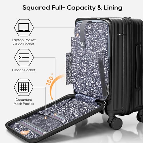 Joyway Luggage Sets 5 Piece with Front Pocket, PC Hardside Expandable Carry on Suitcase with Spinner Wheels and TSA Lock,Black