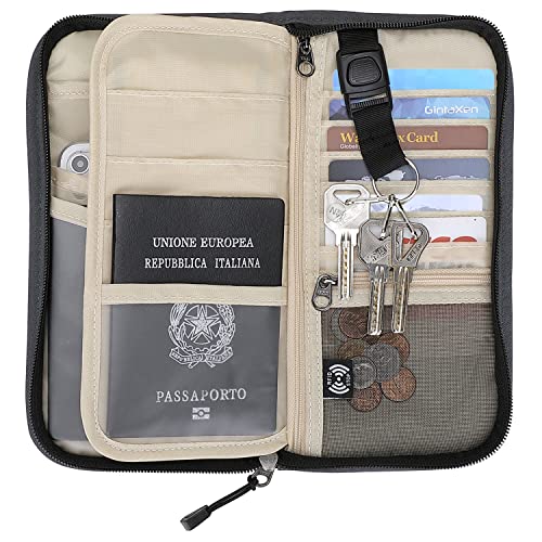 ZOPPEN Passport Holder Family RFID Passport Wallet, Passport Holder Women/Men, Travel Wallet Documents Organizer Zipper Case with Removable Wristlet Strap, Travel Essentials for Flying
