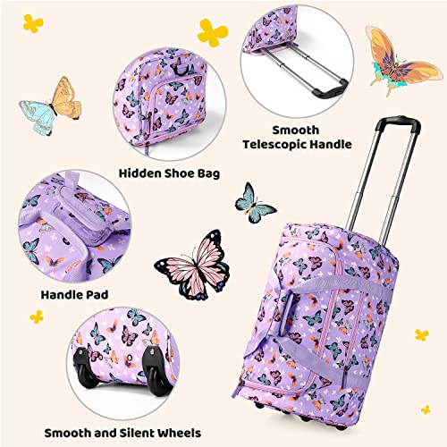 Choco Mocha Girls Mermaid Suitcase with Wheels Kids Purple Rolling Duffle Bag for Camping Teen Girls Toddler Luggage Bag for Travel, 22inch