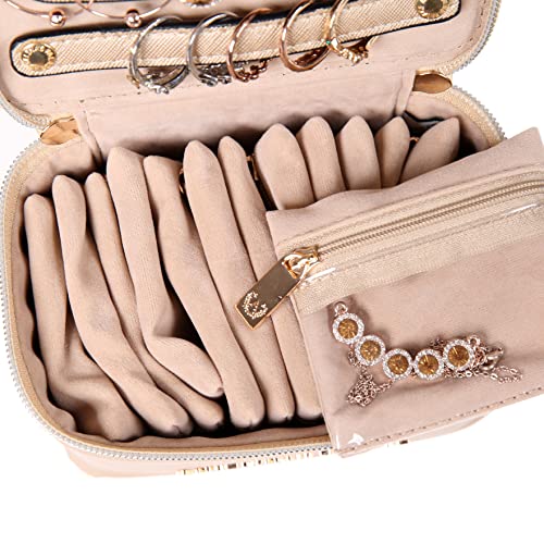 Angelina's Palace Jewelry Organizer Case Bridesmaid Gifts Travel Bag Vegan Leather Box for Necklace Earring Bracelet Ring(champagne)