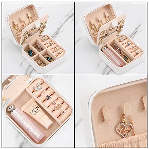 Small Travel Jewelry Box With Mirror, Portable Jewelry organizer Display Storage Box for Earrings Rings Necklaces, Jewelry ase for female Girls white 1pc