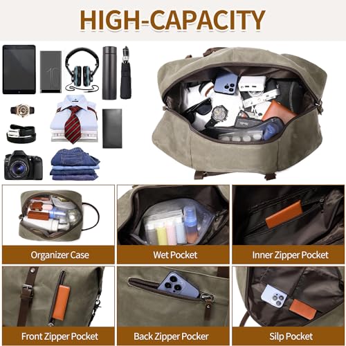 Weekender Bag Large Overnight Bag for Men Women Tote with Shoe Compartment Canvas Carry on Luggage Bag Travel Duffel Bag Green
