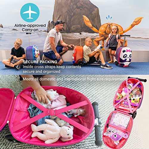 KIDDIETOTES 3D Scooter Suitcase for Kids Ages 5-12 - Kids luggage with Wheels- TSA Approved with Fun LED Lights