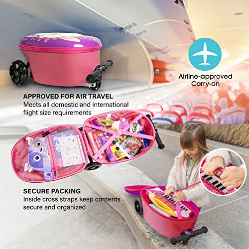 KIDDIETOTES 3D Hardshell Ride On Kids Scooter Suitcase - TSA Approved Carry On Scooter Luggage with LED Light Up Wheels