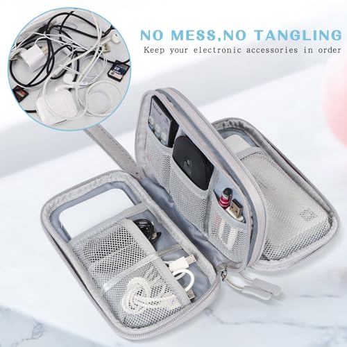 FYY Electronic Organizer, Travel Cable Organizer Bag Pouch Electronic Accessories Carry Case Portable Waterproof Double Layers All-in-One Storage Bag for Cable, Charger, Phone, Earphone Light Grey