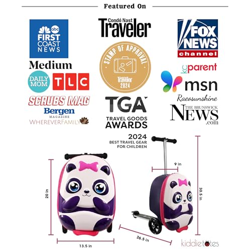 KIDDIETOTES 3D Scooter Suitcase for Kids Ages 5-12 - Kids luggage with Wheels- TSA Approved with Fun LED Lights