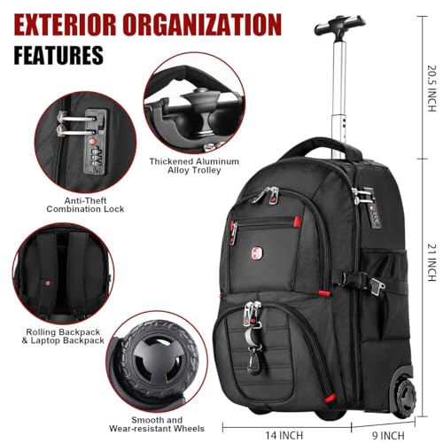 star cloud 21x14x9 Rolling Backpack with Wheels - Water-Resistant, 17.3" Laptop Compartment, Ideal Carry-On for Overnight Travel, College, Work - Wheeled Business Backpack for Adults