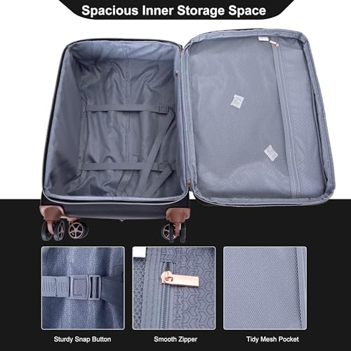 Softside Upright Luggage Set 4 piece, Terylene Expandable Lightweight Suitcase Sets with Double Spinner Wheels (16/20/24/28), Black