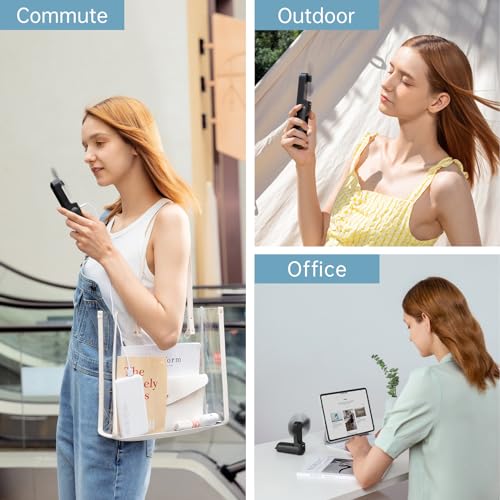 JISULIFE Handheld Mini Fan, 3 IN 1 USB Rechargeable Portable Fan [12-19 Working Hours] with Power Bank, Flashlight, Pocket Design for Travel/Summer/Concerts/Lash, Gifts for Women (Black)