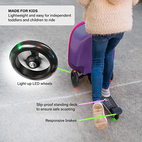 KIDDIETOTES 3D Scooter Suitcase for Kids Ages 5-12 - Kids luggage with Wheels- TSA Approved with Fun LED Lights