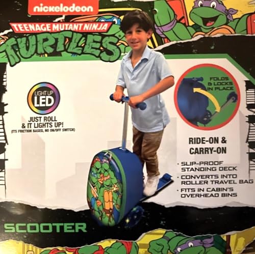 Fast Forward Kid’s Licensed 18" Ride-On Suitcase Scooter - Lightweight Carry-On Luggage Scooter with LED Light Up Wheels