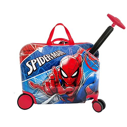 Fast Forward Spiderman Ride on Suitcase for Kids, 18'' Suitcase with Seat for Kids, Cute Lightweight Kids Travel Suitcase Trolley