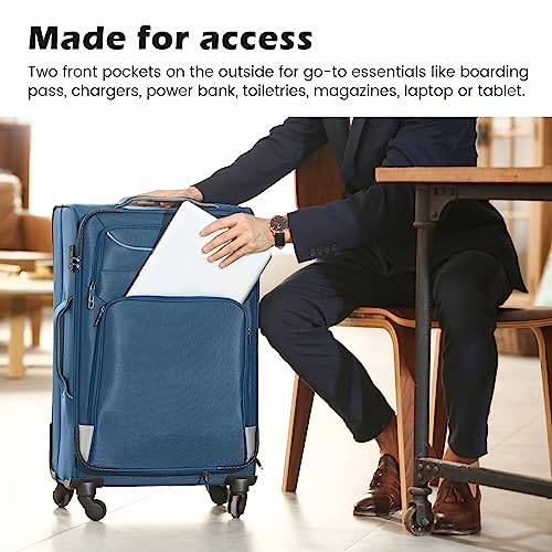 Coolife Luggage 4 Piece Set Suitcase Spinner TSA Lock Softshell lightweight (blue+sliver)