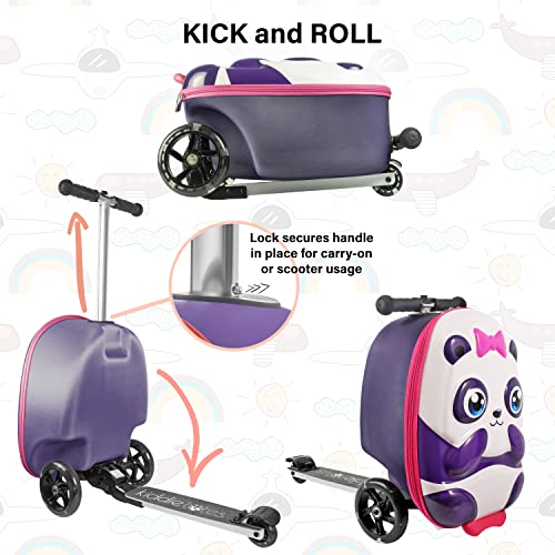 KIDDIETOTES 3D Scooter Suitcase for Kids Ages 5-12 - Kids luggage with Wheels- TSA Approved with Fun LED Lights