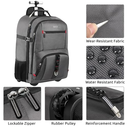 ZOMFELT Rolling Backpack, Travel Backpack with Wheels, Carry on Backpack with 3 Packing Cubes, 17.3 Inch Wheeled Laptop Backpack for Men Women Adults to Travel Work Business Grey