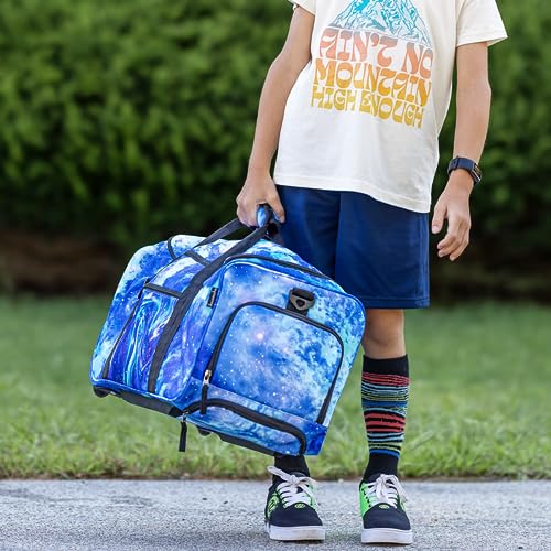 Choco Mocha Boys Galaxy Suitcase with Wheels Kids Blue Rolling Duffle Bag for Camping Teen Boys Toddler Luggage Bag for Travel, 22inch